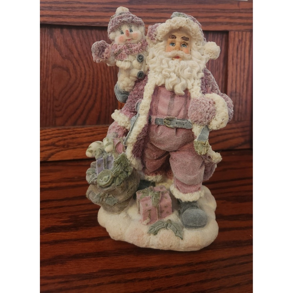 Vintage Velvet Touch Santa Claus with small‎ snow child holding a lantern.